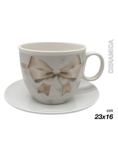 Tazzone Portacialde in Ceramica con fiocco tortora 23x16cm 2