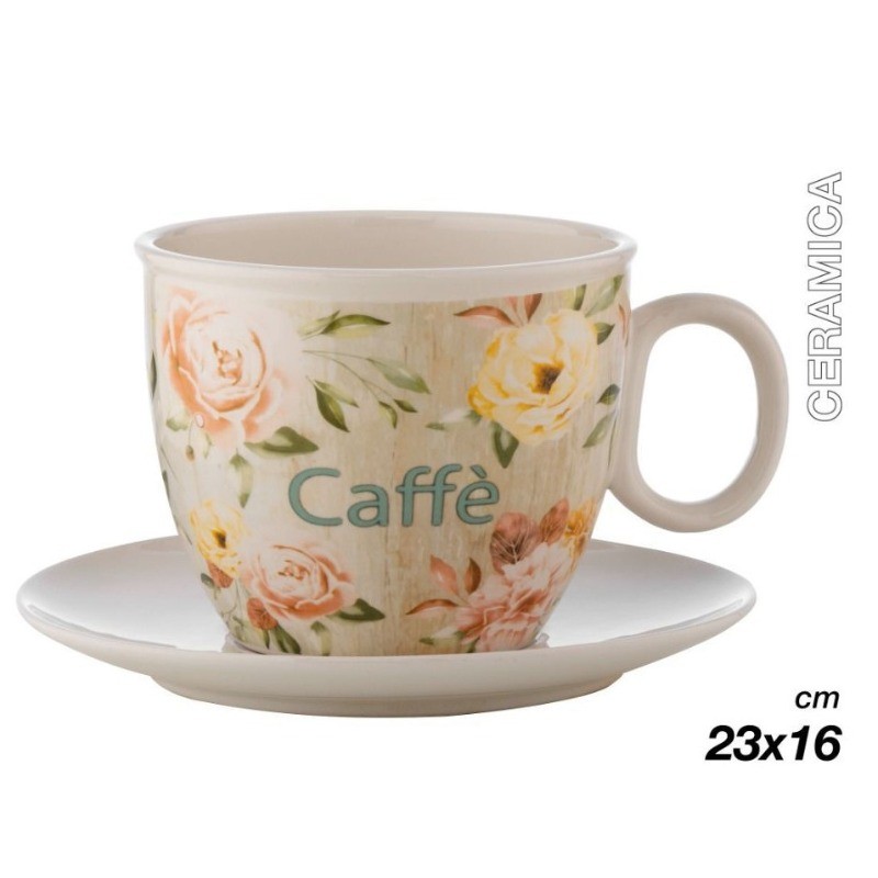 Tazzone Portacialde in Ceramica con design rose...