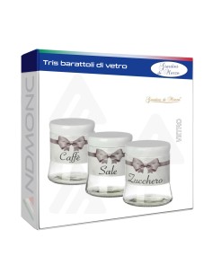 Tris Barattoli Vetro 650ML Fiocco Grigio 11,5x11,5x13,5cm