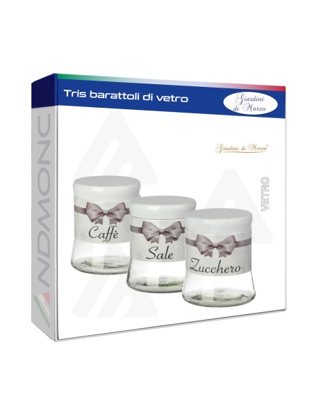 Tris Barattoli Vetro 650ML Fiocco Grigio 11,5x11,5x13,5cm