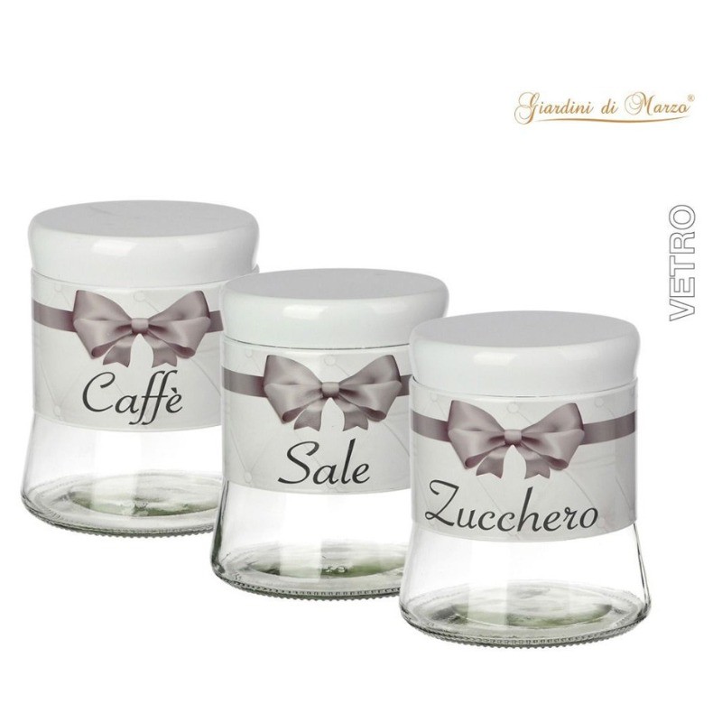 Tris Barattoli Vetro 650ML Fiocco Grigio...