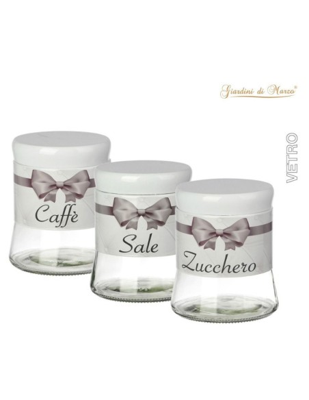Tris Barattoli Vetro 650ML Fiocco Grigio 11,5x11,5x13,5cm