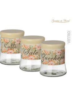 Tris Barattoli Vetro 650ML design floreale 11,5x11,5x13,5cm 2