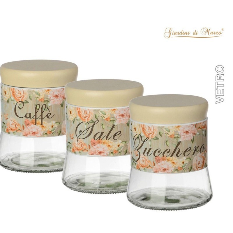 Tris Barattoli Vetro 650ML design floreale...