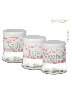 Tris Barattoli Vetro 650ML design cuori 11,5x11,5x13,5cm 2