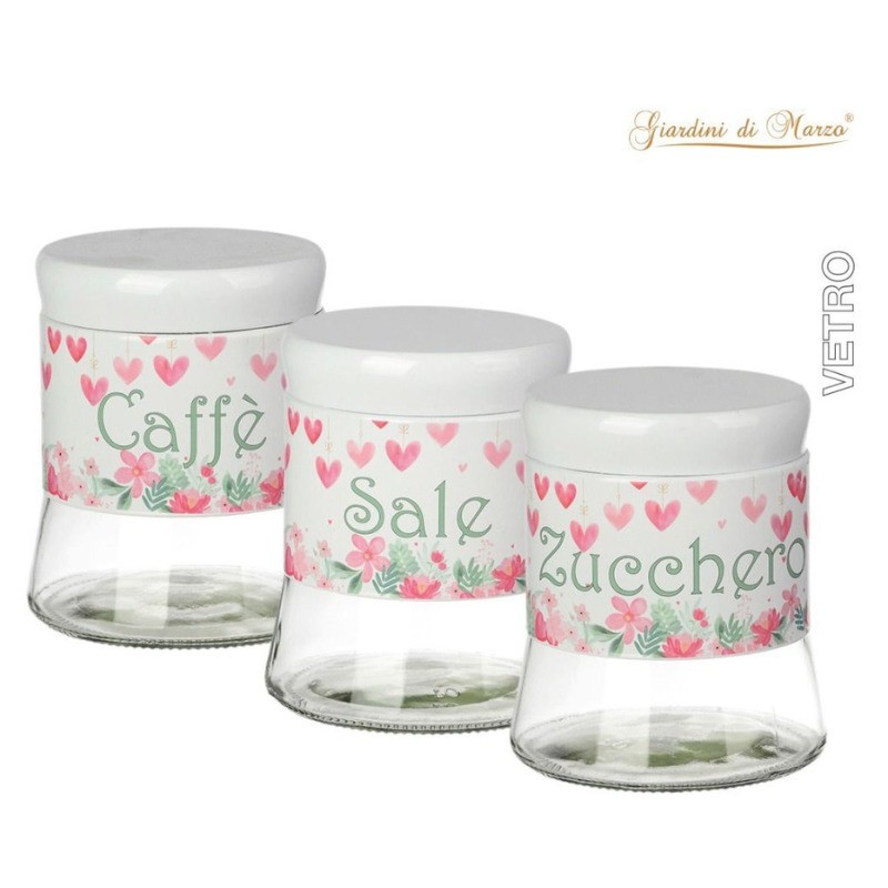 Tris Barattoli Vetro 650ML design cuori...