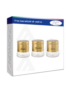 Tris Barattoli Vetro ORO 11,5x11,5x13,5cm