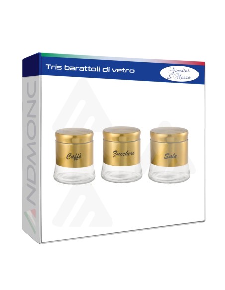Tris Barattoli Vetro ORO 11,5x11,5x13,5cm