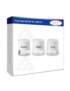 Tris Barattoli Vetro Bianco 11,5x11,5x13,5cm