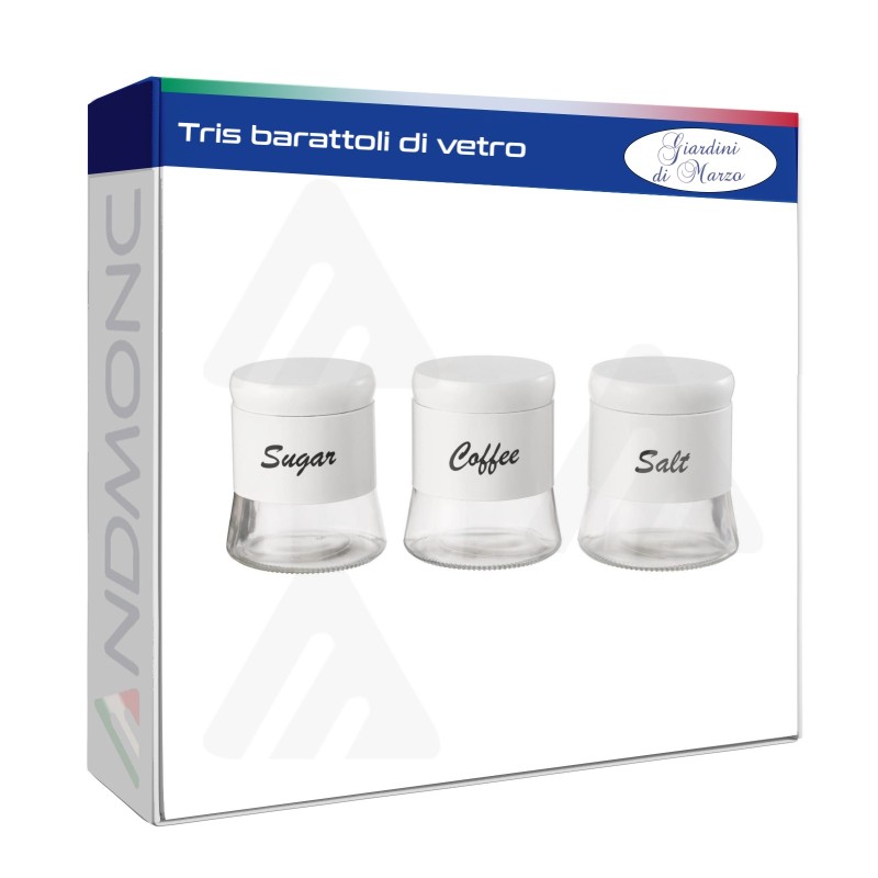 Tris Barattoli Vetro Bianco 11,5x11,5x13,5cm