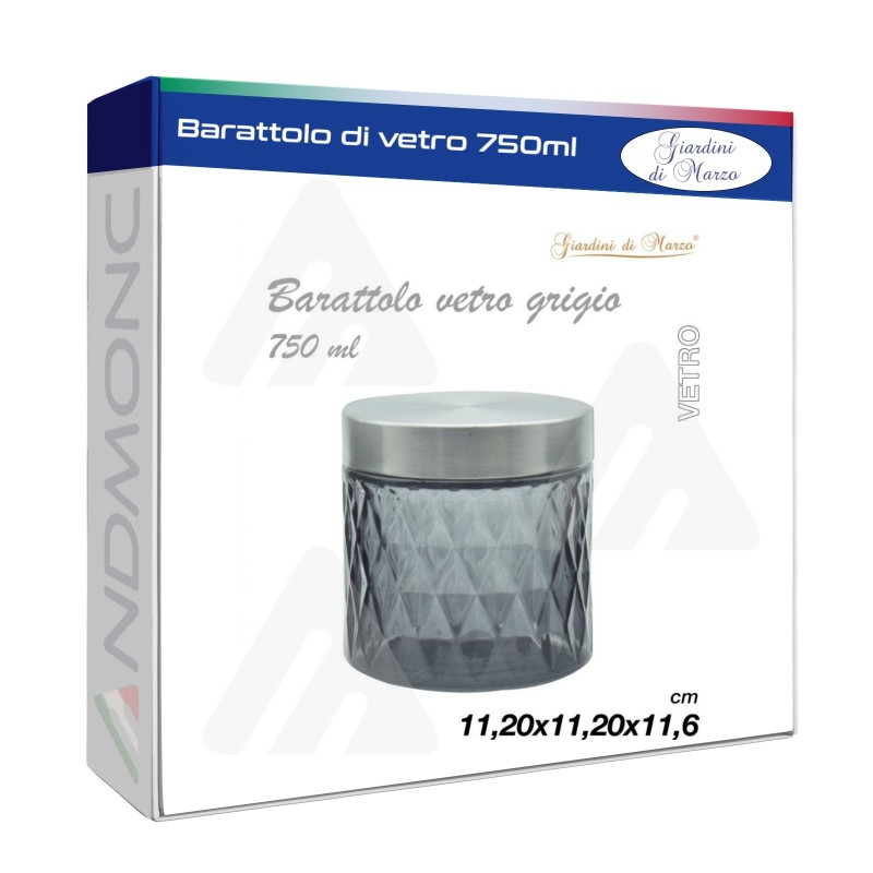 Barattolo in Vetro Grigio 11,20x11,20x11,6cm, 750ML