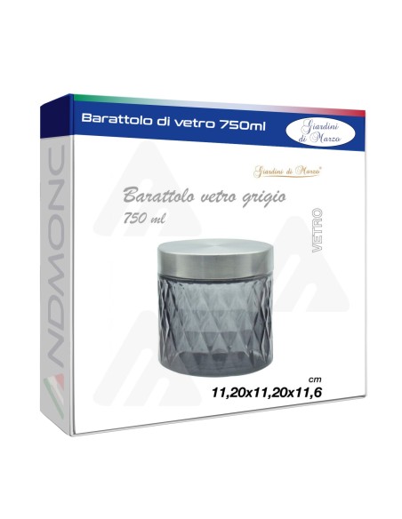 Barattolo in Vetro Grigio 11,20x11,20x11,6cm, 750ML