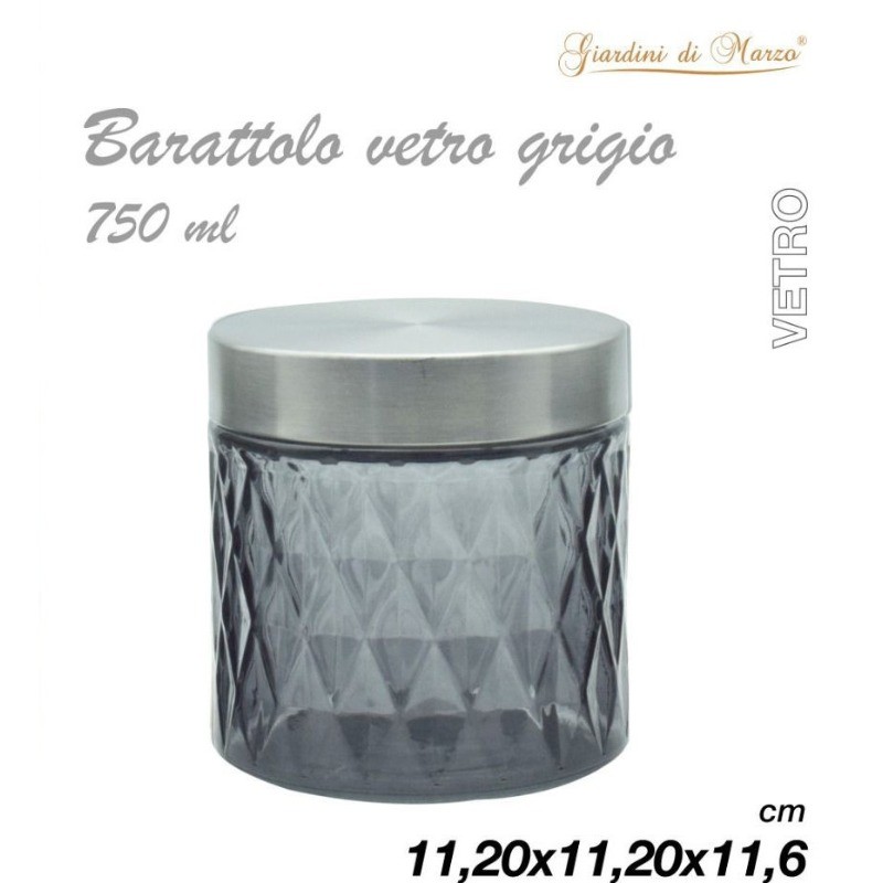 Barattolo in Vetro Grigio 11,20x11,20x11,6cm,...