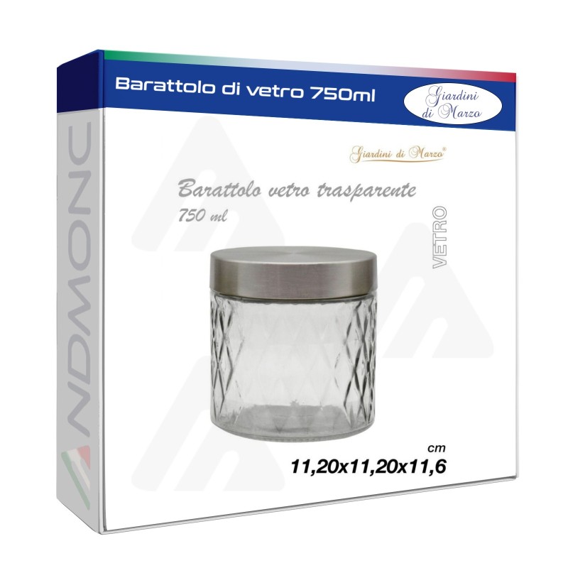 Barattolo in Vetro Trasparente 11,20x11,20x11,6cm, 750ML