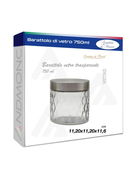 Barattolo in Vetro Trasparente 11,20x11,20x11,6cm, 750ML