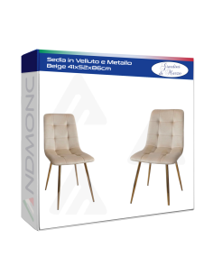 Sedia in Velluto e Metallo Beige 41x52x86cm