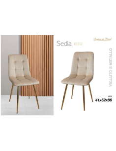 Sedia in Velluto e Metallo Beige 41x52x86cm 2