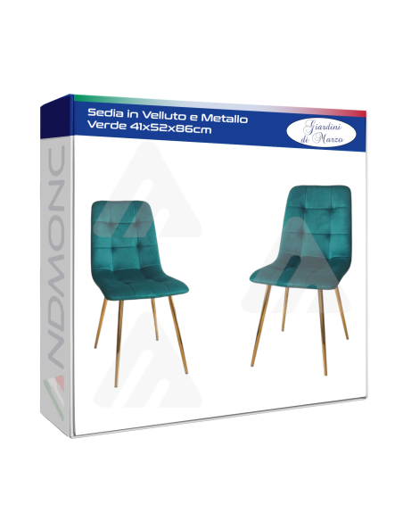Sedia in Velluto e Metallo Verde 41x52x86cm