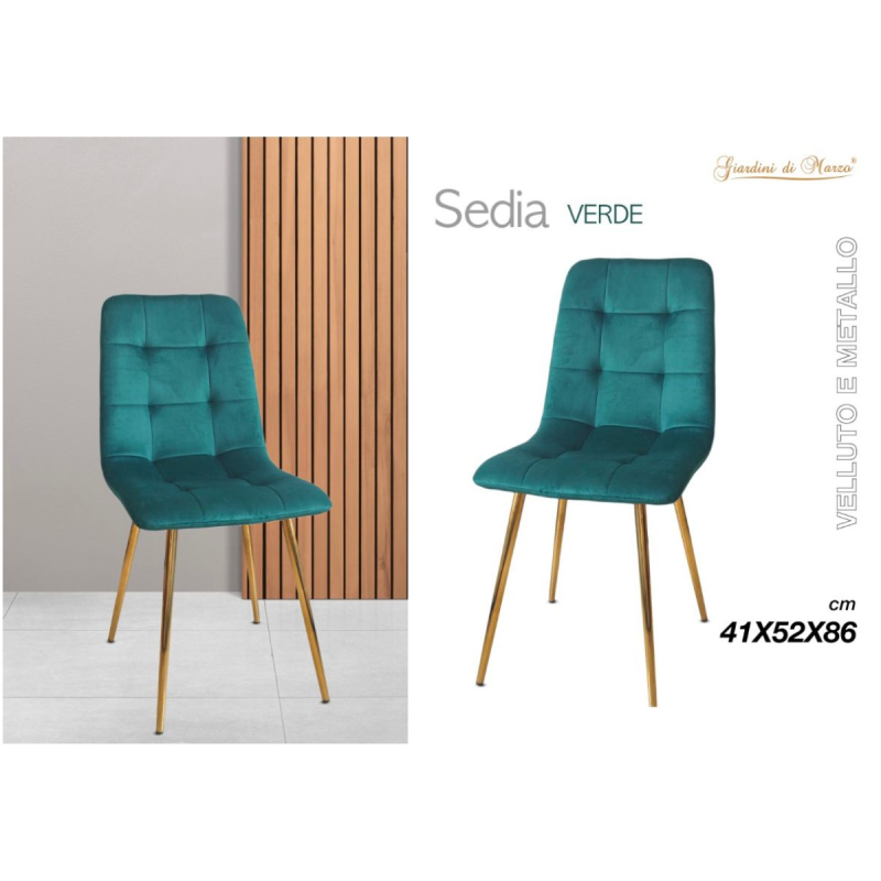 Sedia in Velluto e Metallo Verde 41x52x86cm