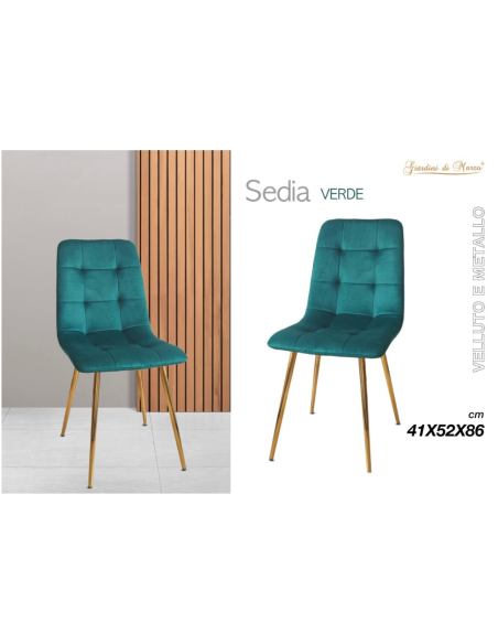 Sedia in Velluto e Metallo Verde 41x52x86cm
