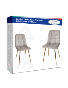 Sedia in Velluto e Metallo Grigia 41x52x86cm