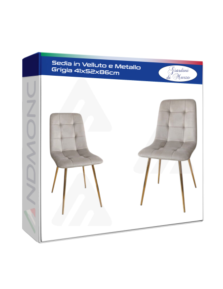 Sedia in Velluto e Metallo Grigia 41x52x86cm
