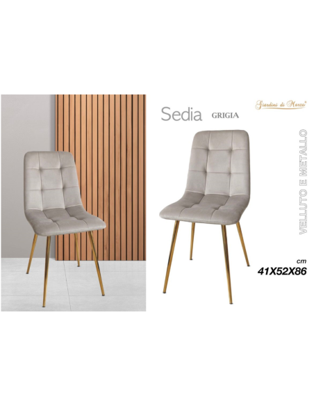 Sedia in Velluto e Metallo Grigia 41x52x86cm