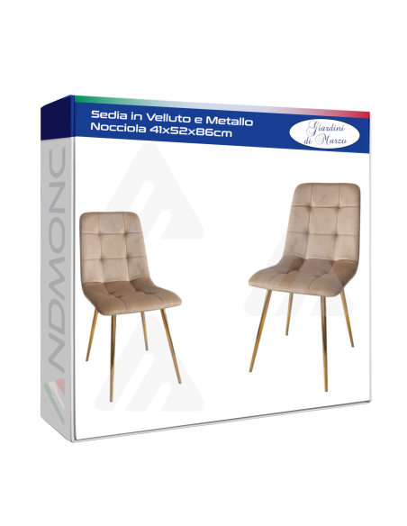 Sedia in Velluto e Metallo Nocciola 41x52x86cm