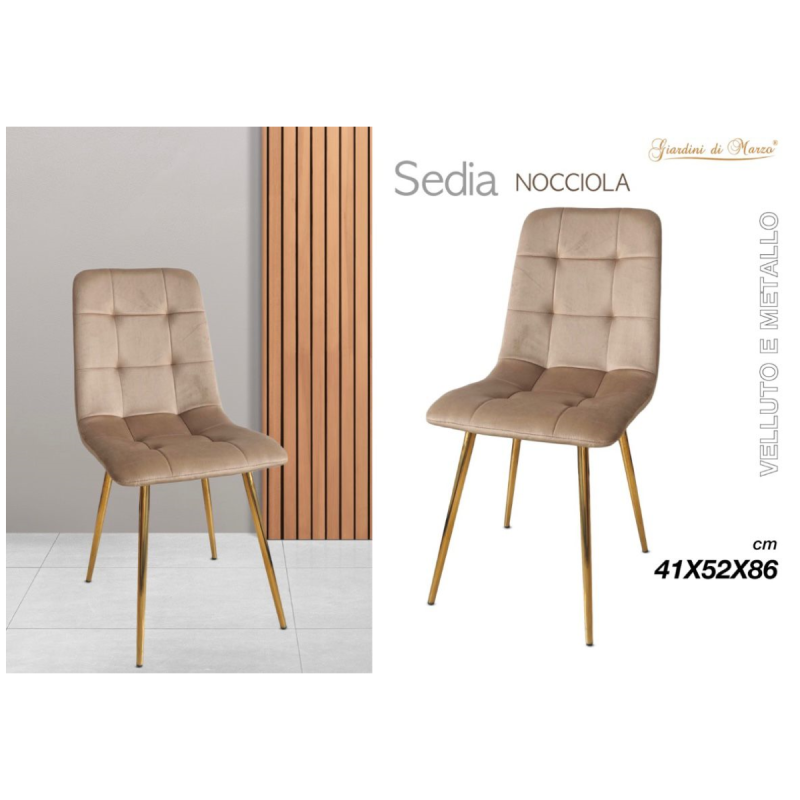 Sedia in Velluto e Metallo Nocciola 41x52x86cm