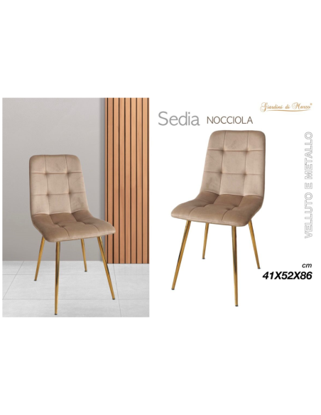 Sedia in Velluto e Metallo Nocciola 41x52x86cm
