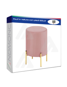 Pouf in Velluto Rosa con piedi in metallo GOLD