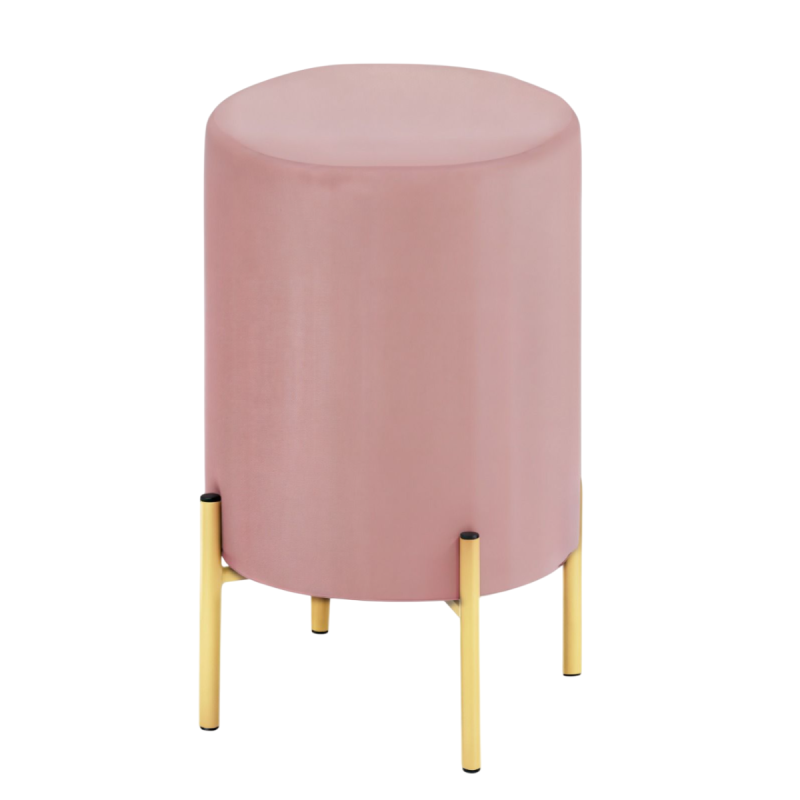 Pouf in Velluto Rosa con piedi in metallo GOLD