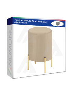 Pouf in Velluto Nocciola con piedi in metallo GOLD