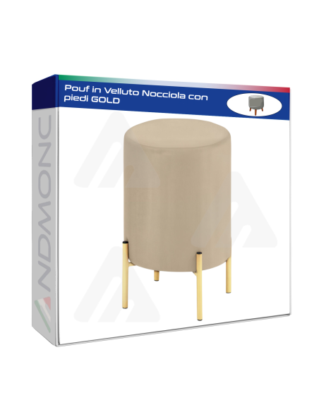 Pouf in Velluto Nocciola con piedi in metallo GOLD