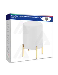Pouf in Velluto Bianco con piedi in metallo GOLD