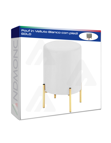Pouf in Velluto Bianco con piedi in metallo GOLD