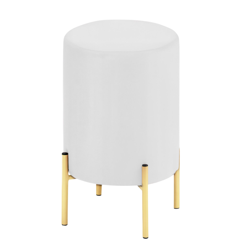 Pouf in Velluto Bianco con piedi in metallo GOLD