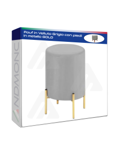 Pouf in Velluto Grigio con piedi in metallo GOLD
