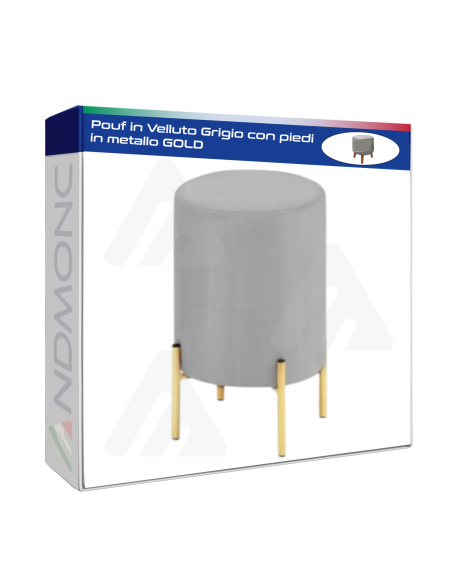 Pouf in Velluto Grigio con piedi in metallo GOLD