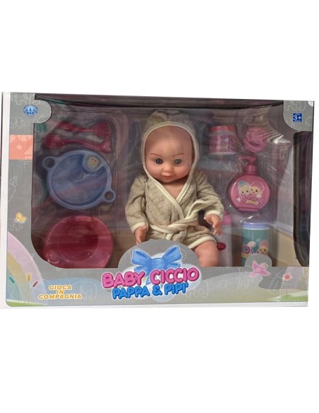 Bambolotto Baby ciccio pappa e pipi' 25 cm, effetti sonori ed accessori