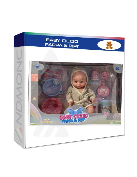 Bambolotto Baby ciccio pappa e pipi' 25 cm, effetti sonori ed accessori
