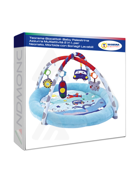 Teorema Giocattoli- Baby Palestrina Azzurra Multiattività 2 in 1, per Neonato, Morbida con Sonagli Lavabili, 67322