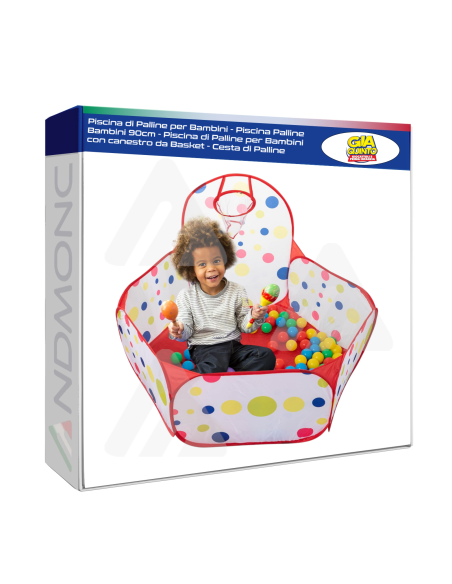 Piscina di Palline per Bambini -  90cm - con canestro da Basket - Cesta di Palline