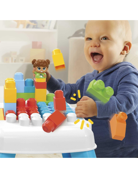 Mega - Mega BLOKS Tavolino Blocchi a Caduta, Set con 2 funzioni di Caduta, 23 Blocchi