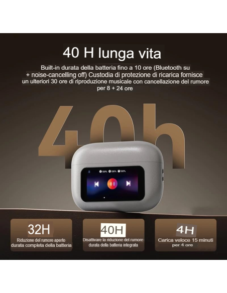 Auricolari wireless Bluetooth 5.4, TWS con display touch screen, cuffie in-ear con batteria ANC/ENC a lunga durata impermeabile