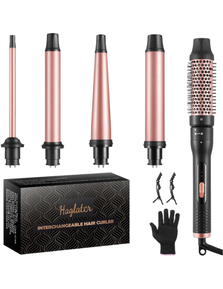 Ferro arricciacapelli 5 in 1, in ceramica, con spazzola per ricci multifunzione, con diversi accessori