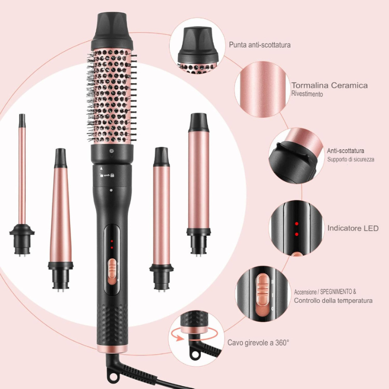 Ferro arricciacapelli 5 in 1, in ceramica, con...