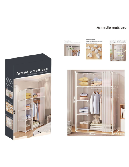 Armadio multiuso con tenda scorrevole