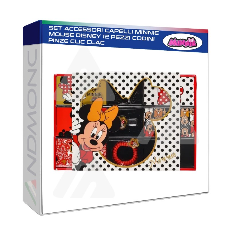 Set accessori Capelli Minnie disney, 12 pezzi codini, pinze, ecc..