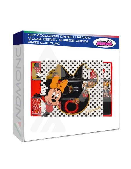 Set accessori Capelli Minnie disney, 12 pezzi codini, pinze, ecc..